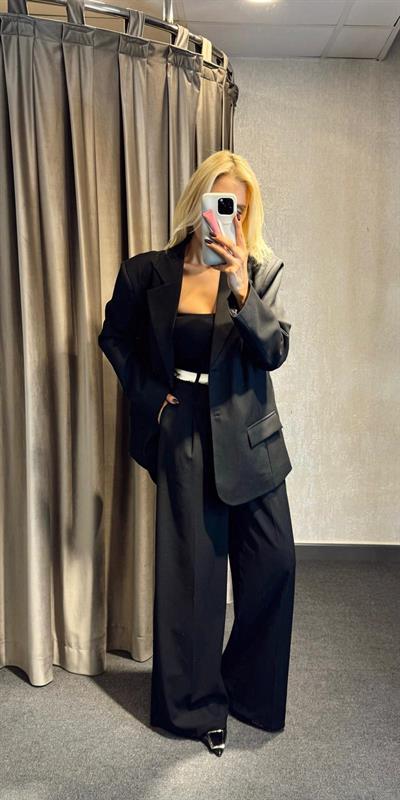 ASTARLI 2 DÜĞMELİ BLAZER CEKET SİYAH