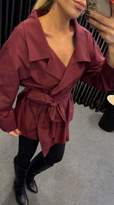 BAĞLAMA DETAYLI TASARIM OVERSİZE GÖMLEK BORDO