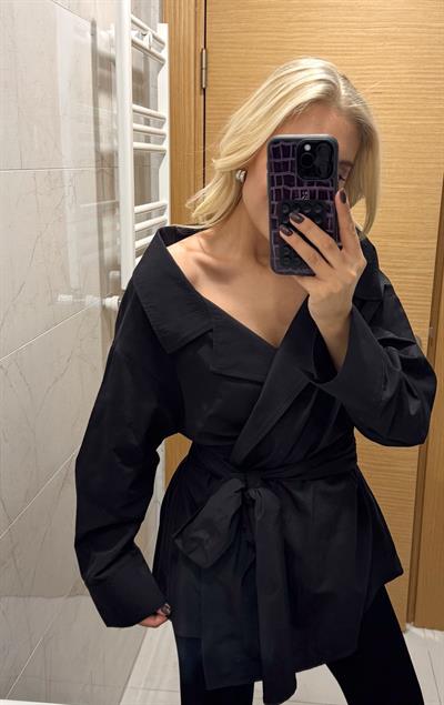 BAĞLAMA DETAYLI TASARIM OVERSİZE GÖMLEK SİYAH