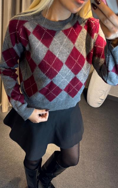 BAKLAVA DESEN KAZAK ANTRASİT-BORDO