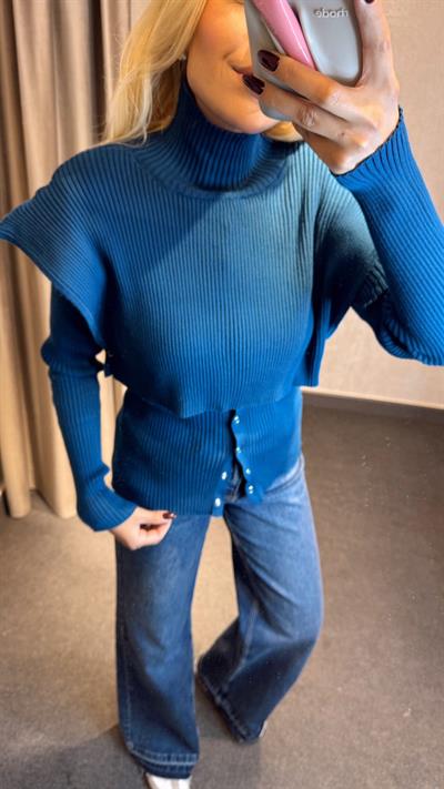 BALIKÇI YAKA TRİKO İKİLİ TAKIM MAVİ