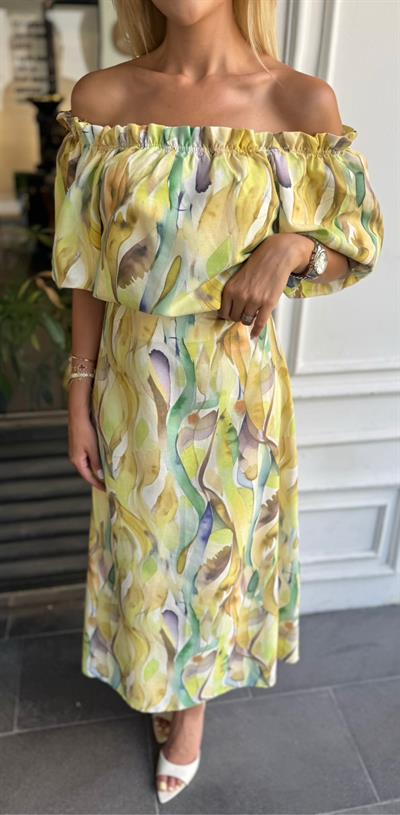 BALON KOL CROP BLUZ ÇAN ETEK TAKIM SARI