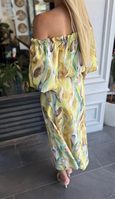 BALON KOL CROP BLUZ ÇAN ETEK TAKIM SARI