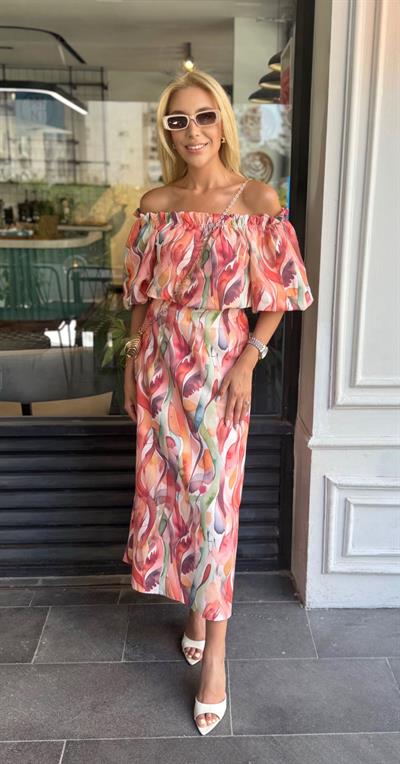 BALON KOL CROP BLUZ ÇAN ETEK TAKIM TURUNCU