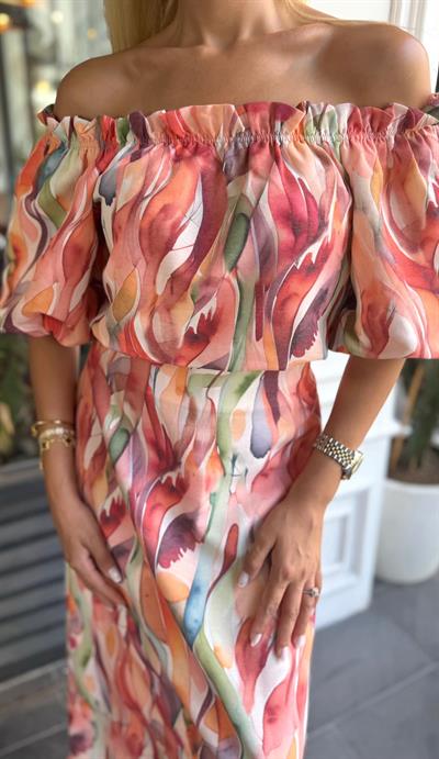 BALON KOL CROP BLUZ ÇAN ETEK TAKIM TURUNCU