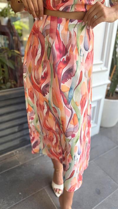 BALON KOL CROP BLUZ ÇAN ETEK TAKIM TURUNCU