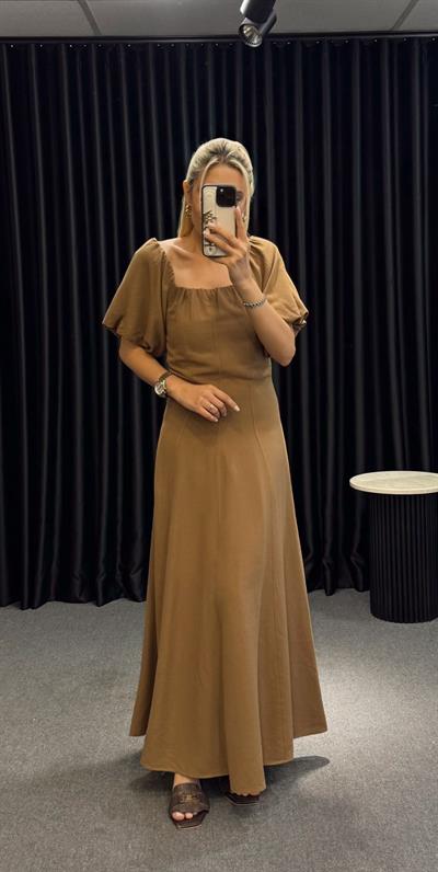 BALON KOL MAXİ BOY ELBİSE KAHVE