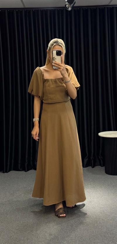 BALON KOL MAXİ BOY ELBİSE KAHVE