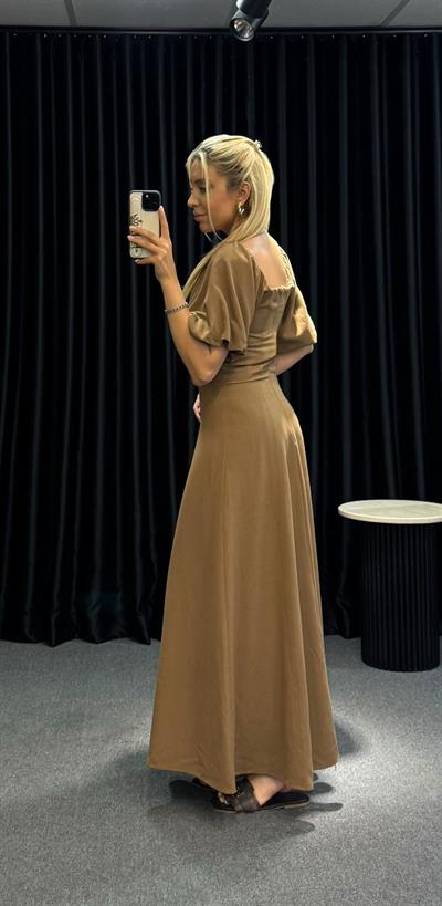 BALON KOL MAXİ BOY ELBİSE KAHVE