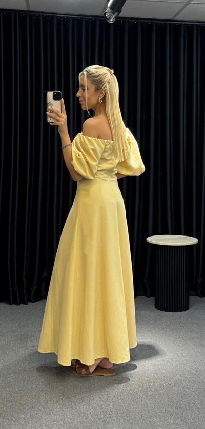 BALON KOL MAXİ BOY ELBİSE SARI