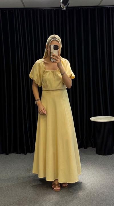 BALON KOL MAXİ BOY ELBİSE SARI