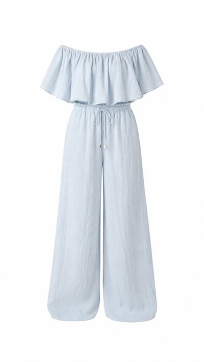 BEBE MAVİ FIRFIR DETAYLI BLUZ PANTOLON TAKIM