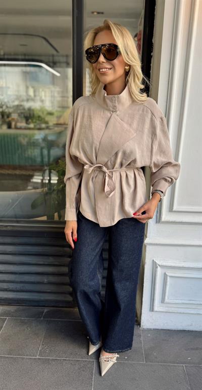 BEJ BELDEN BAĞLAMALI GÖMLEK CEKET