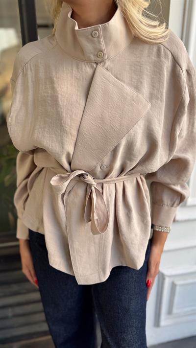 BEJ BELDEN BAĞLAMALI GÖMLEK CEKET