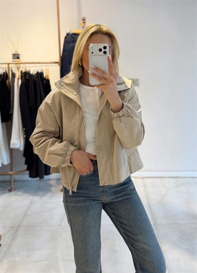 BEJ DİK YAKA BOMBER CEKET