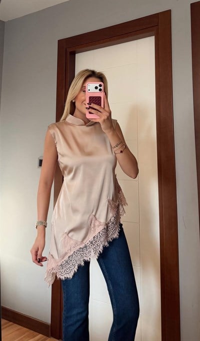 BEJ KOLSUZ DANTEL BLUZ