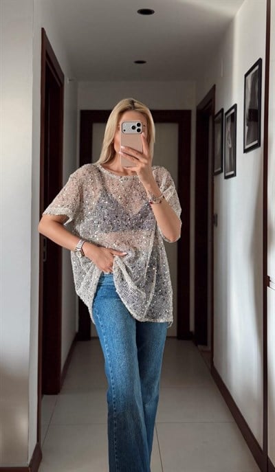 BEJ ORJ MARKA ZR PUL DETAYLI BLUZ