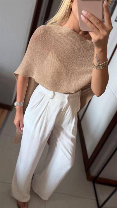 BEJ SİMLİ PELERİN ŞAL BLUZ