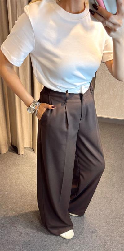 BEL DETAYLI PALAZZO PANTOLON KAHVE