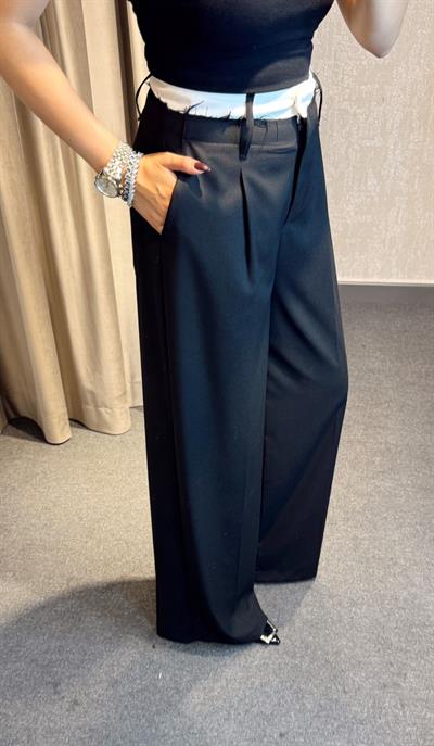 BEL DETAYLI PALAZZO PANTOLON SİYAH