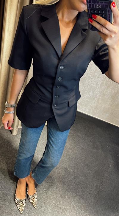 BELDEN OTURTMALI KISA KOLLU BLAZER SİYAH