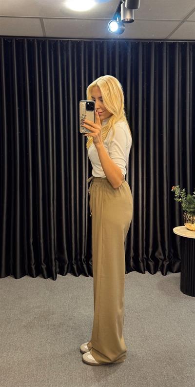 BELİ LASTİKLİ BAĞLAMALI VİSKON PANTOLON CAMEL