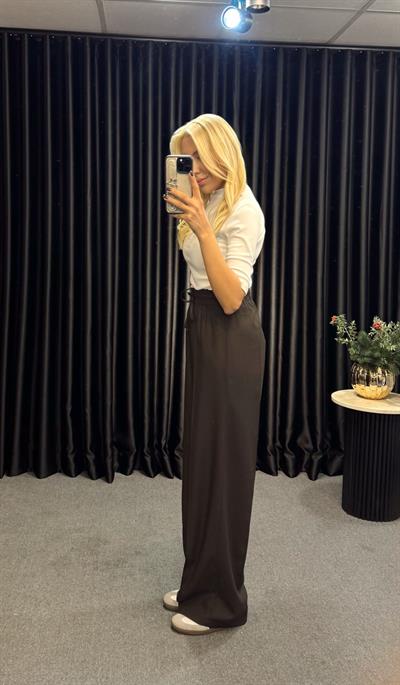 BELİ LASTİKLİ BAĞLAMALI VİSKON PANTOLON KOYU KAHVE