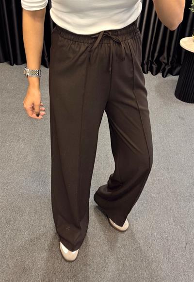BELİ LASTİKLİ BAĞLAMALI VİSKON PANTOLON KOYU KAHVE