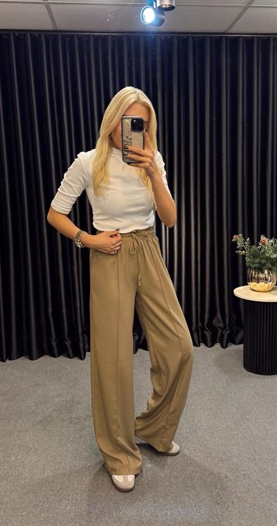 BELİ LASTİKLİ BAĞLAMALI VİSKON PANTOLON CAMEL