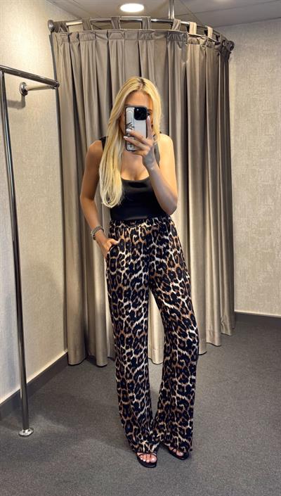 BELİ LASTİKLİ LEOPAR DESENLİ PANTOLON LEO