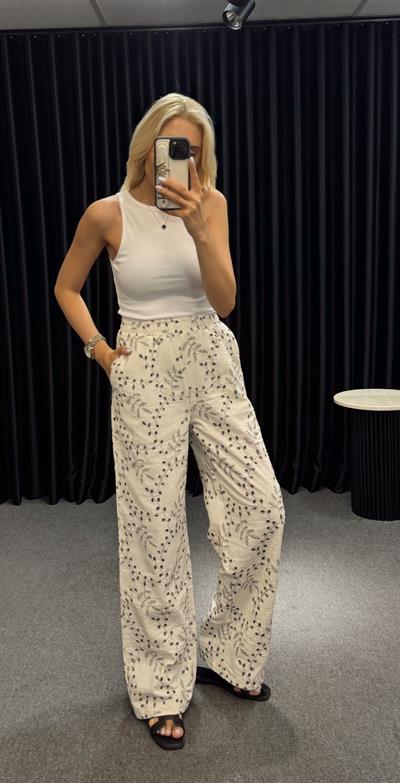 BELİ LASTİKLİ NAKIŞLI PANTOLON TAŞ