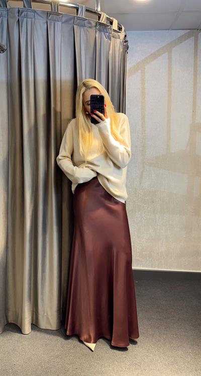 BELİ LASTİKLİ SATEN ETEK KİREMİT