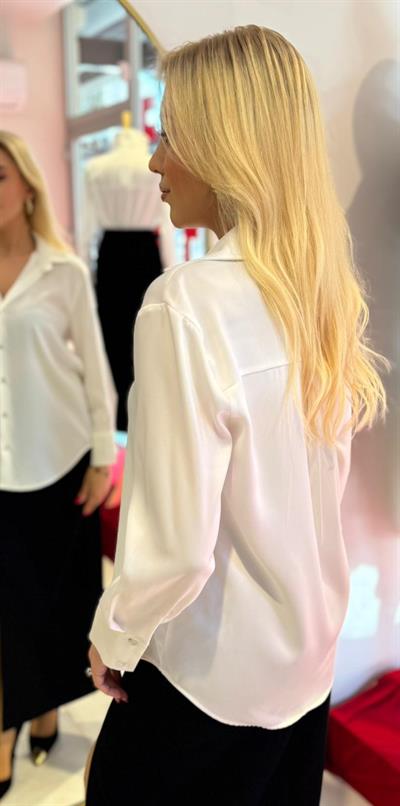 BEYAZ SATEN UZUN KOLLU GÖMLEK