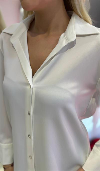 BEYAZ SATEN UZUN KOLLU GÖMLEK