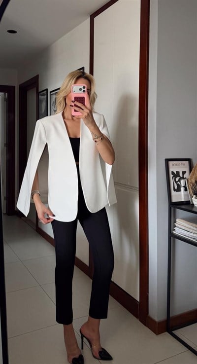 BEYAZ TASARIM PREMİUM PELERİN CEKET