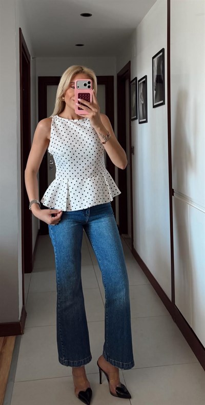 BİSİKLET YAKA BALON PUANTİYELİ BLUZ