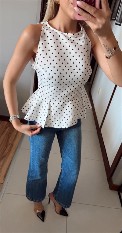 BİSİKLET YAKA BALON PUANTİYELİ BLUZ