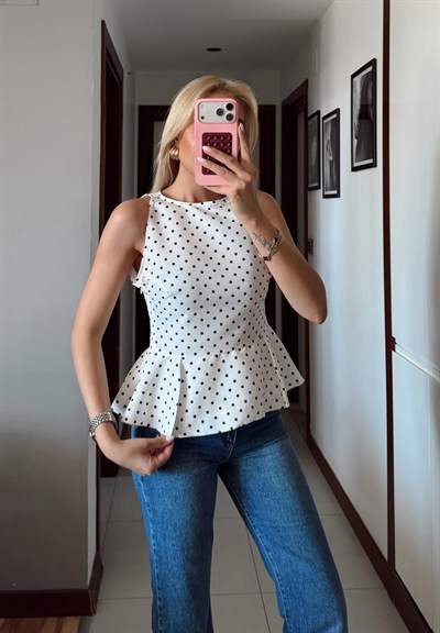 BİSİKLET YAKA BALON PUANTİYELİ BLUZ