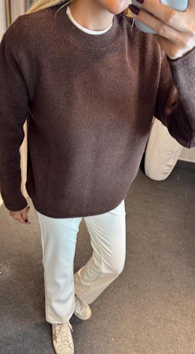 BİSİKLET YAKA DÜZ KAZAK KAHVE