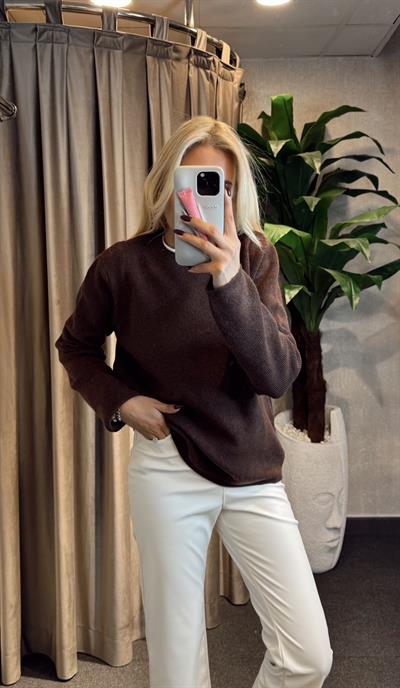 BİSİKLET YAKA DÜZ KAZAK KAHVE