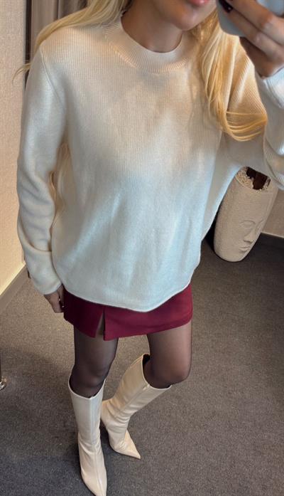 BİSİKLET YAKA DÜZ KAZAK VANİLYA