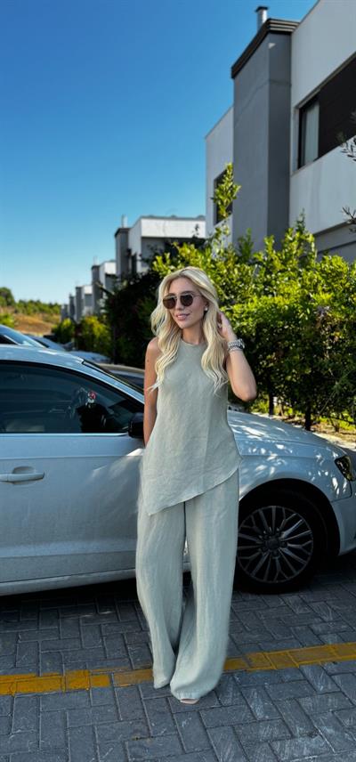 BLUZ PANTOLON KETEN VERA KESİM TAKIM HAKİ
