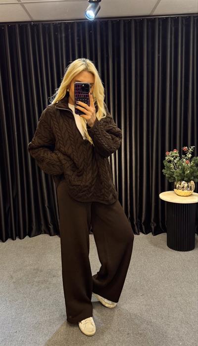 BOL PAÇA TRİKO PANTOLON KOYU KAHVE