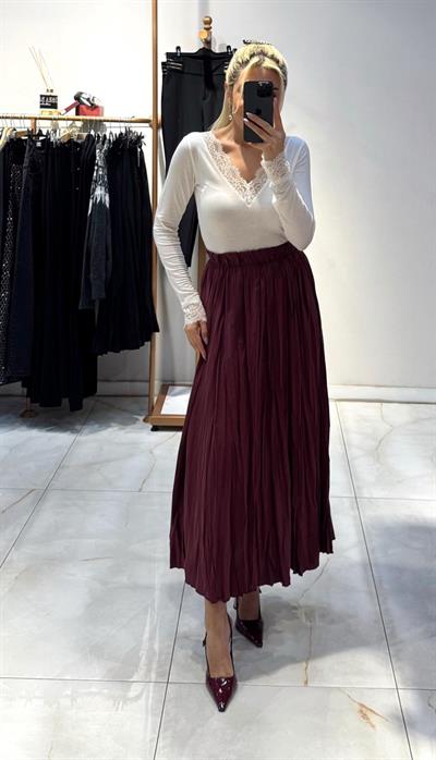 BORDO ASİMETRİK BELDEN LASTİKLİ KIRIŞIK ETEK