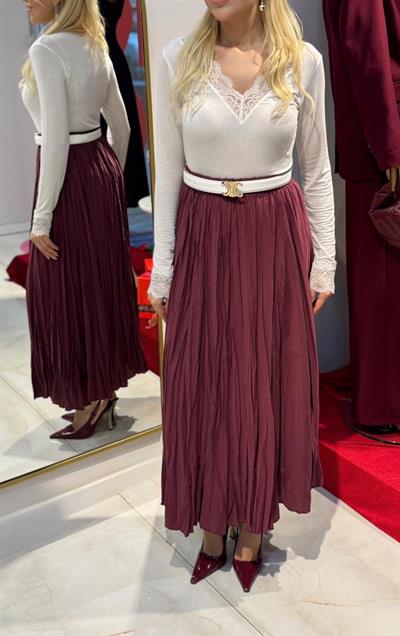 BORDO ASİMETRİK BELDEN LASTİKLİ KIRIŞIK ETEK