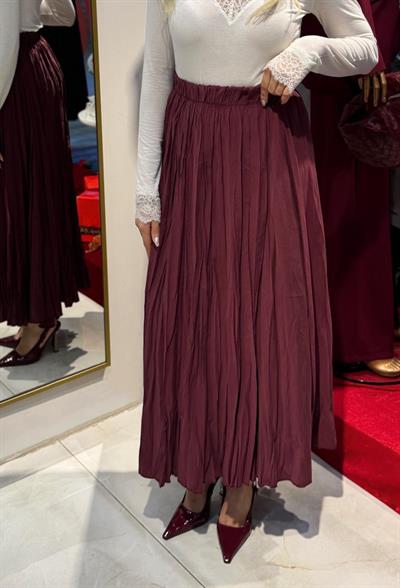 BORDO ASİMETRİK BELDEN LASTİKLİ KIRIŞIK ETEK