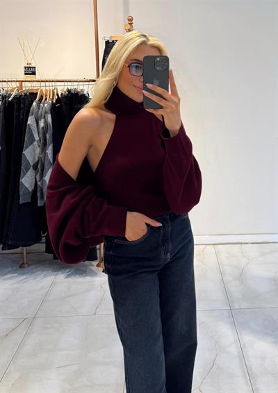 BORDO BOLERO DETAYLI TRİKO TAKIM