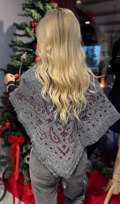 BORDO GRİ DESENLİ TRİKO ŞAL