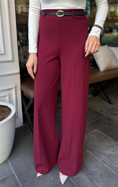 BORDO KEMERLİ KREP PALAZZO PANTOLON