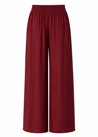 BORDO LYON BELİ LASTİKLİ DÖKÜMLÜ PANTOLON